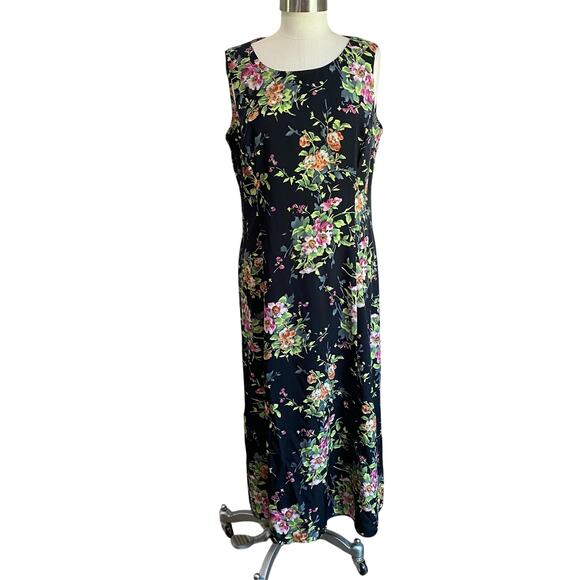 Danny & Nicole Vintage 90s Navy Floral Sleeveless Dress Size 16 Petie - Picture 2 of 14